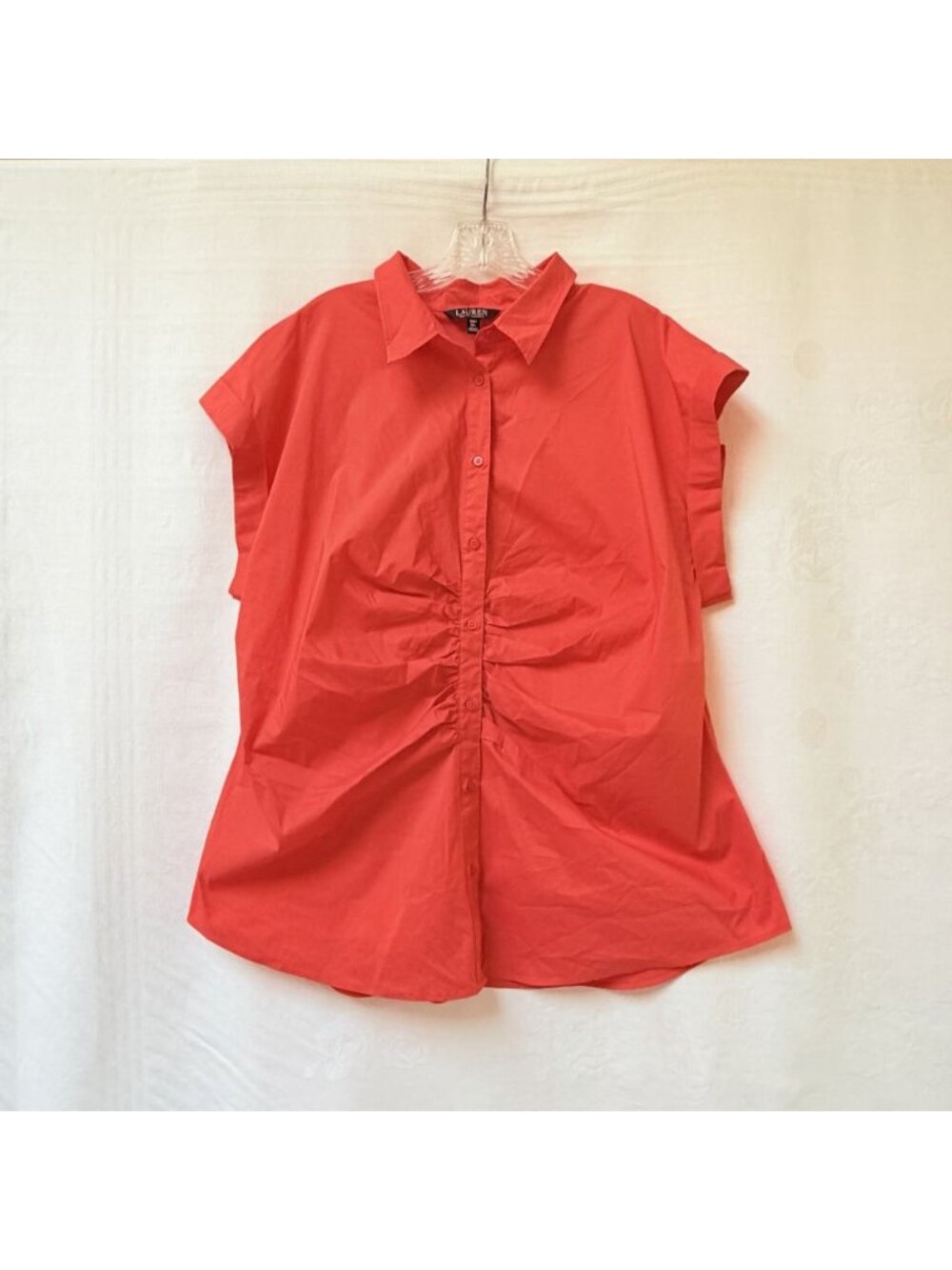 Ralph Lauren Women's Orange Shirred Stretch Cotton Top Size 18 W Womens Plus
